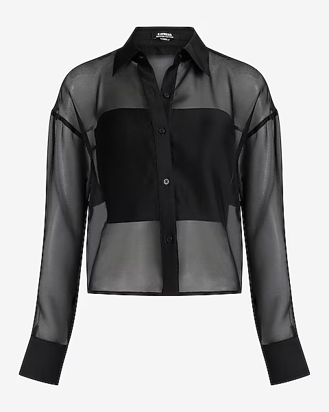 Sheer Crepe Cropped Boyfriend Shirt | Express