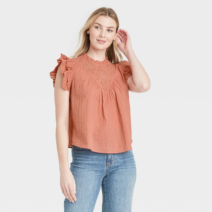 Women's Ruffle Sleeveless Eyelet Blouse - Universal Thread™ | Target