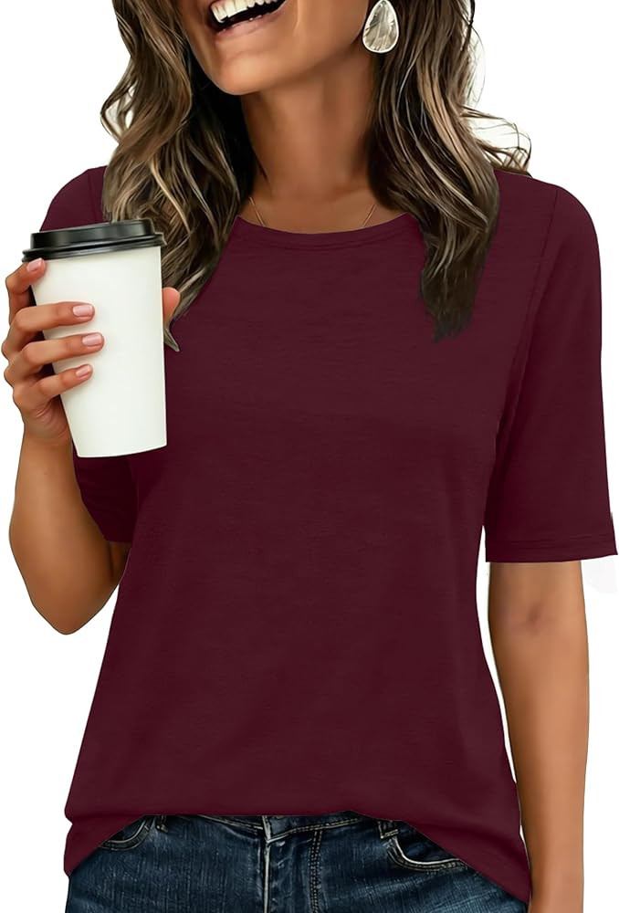 ANRABESS Womens Half Sleeve Tops Crewneck Shirts Basic Fit Tee Trendy 2026 Spring Summer Business Casual T-Shirts | Amazon (US)