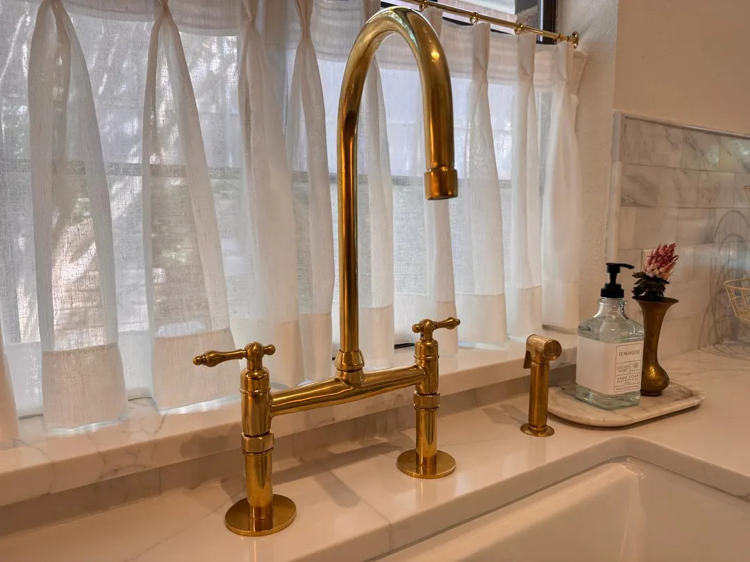 Vintage Unlacquered Brass Kitchen Faucet | Antique Bridge Style Sink Faucet | Solid Brass Kitchen... | Etsy (US)