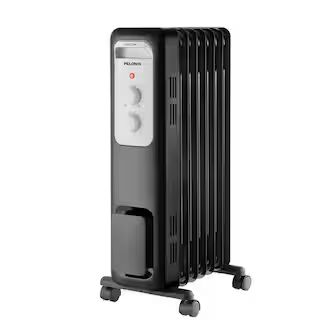 Pelonis 1,500-Watt Oil-Filled Radiant Electric Space Heater with Thermostat, Black | The Home Depot