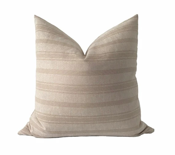 VETTORÉ || Linen Stripe Pillow Cover | Modern Farmhouse | Boho Pillow | Country Rustic | Marigol... | Etsy (US)