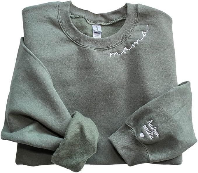 Custom Mama Embroidered Sweatshirt with Kids Names Sleeve-New Mom Gift Personalized, Sweatshirt f... | Amazon (US)