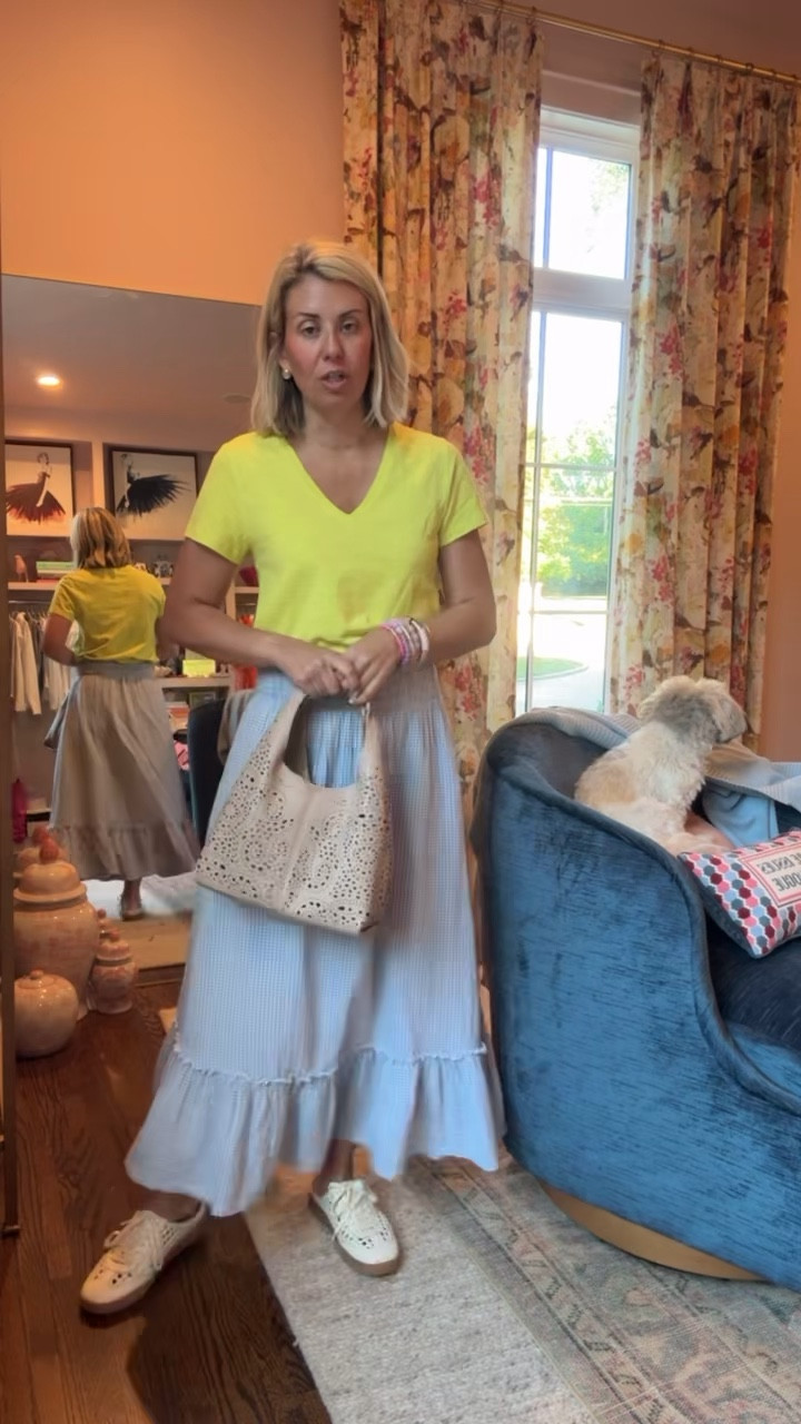 This skirt is the biggest yes! Y’all have seen me wear this with other tops and I’m obsessed. I’ve paired it with my favorite hero tee for a pop of color. Add a statement necklace and done! ￼
Tee & skirt - xs 
Sneaker - 8 tts 
*Use Catherine20 at A+B
*Use CMLP15 at Lilla P

#LTKmomlife #LTKOver40 #LTKdayinmylife