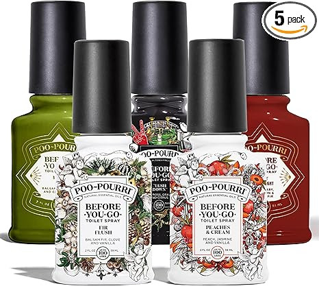 Poo-Pourri Before You Go Toilet Spray 5 Pack Set 2 oz Bottles, Peaches And Cream, Fir Flush, Flus... | Amazon (US)