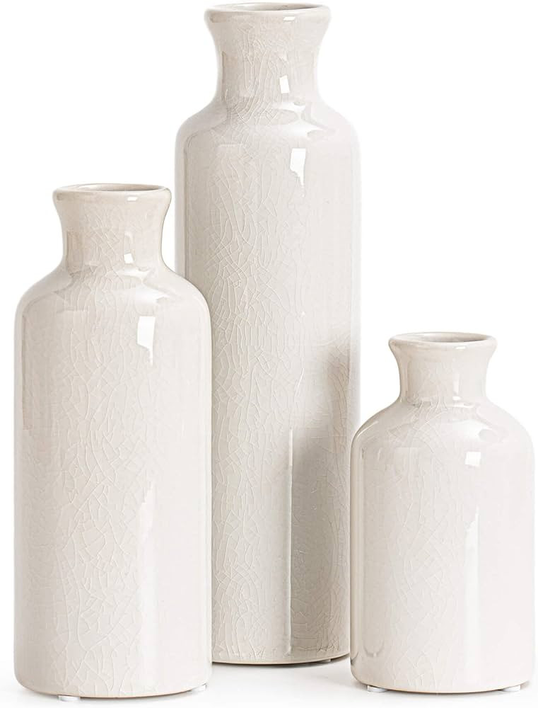 TIMEYARD White Ceramic Vases Set of 3, Modern Farmhouse Vases for Flowers, Rustic Home Decor, Dec... | Amazon (US)