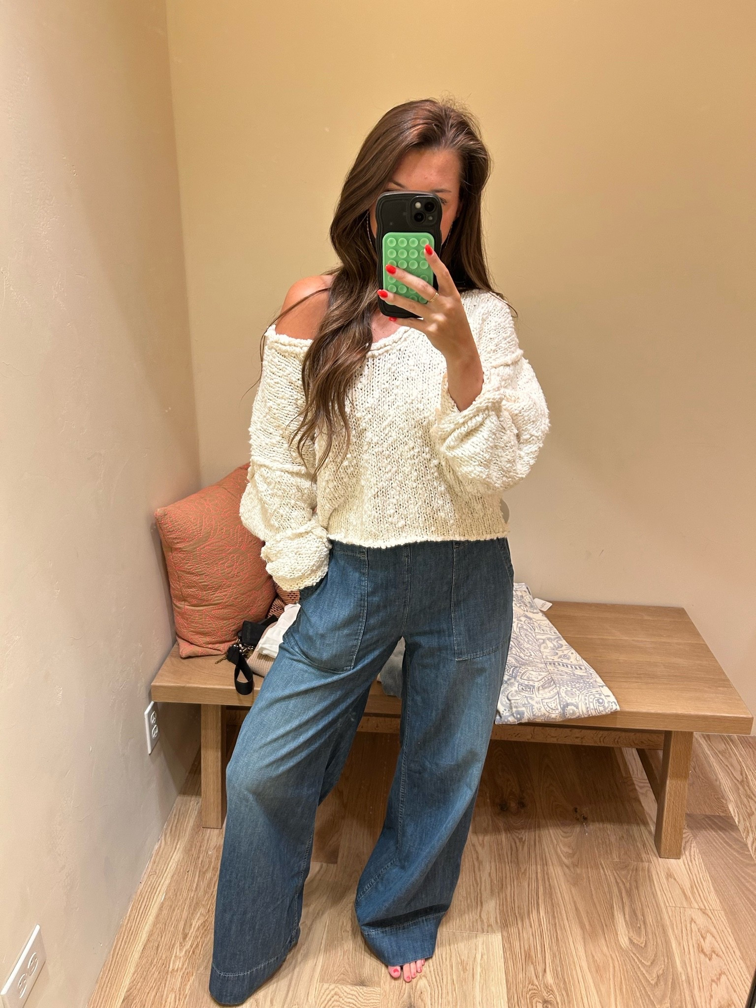// easy fall outfit inspo // fall outfit // off the shoulder sweater // wide leg denim // bump friendly denim - elastic waistband - wearing a small, could have gone with the XS //

#LTKgrwm #LTKdayinmylife #LTKootd