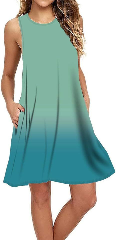 BEUFRI Summer Casual Dresses for Women Mini Sundress Beach Coverups Tank Dress with Pockets | Amazon (US)