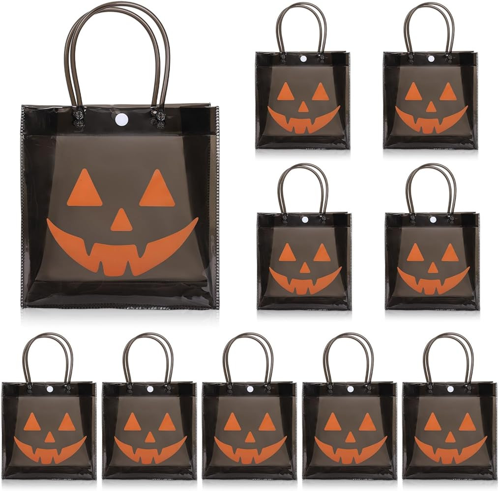 Whaline 12Pcs Halloween Clear PVC Gift Bags Grimace Pumpkin Party Favor Bags with Handle Black Or... | Amazon (US)
