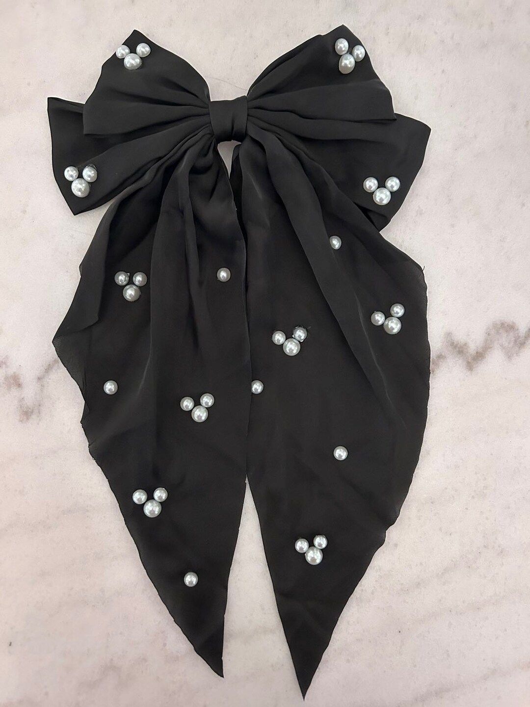 Magical Mickey Pearls and Silk Handmade Black Hair Bow Barette - Etsy | Etsy (US)