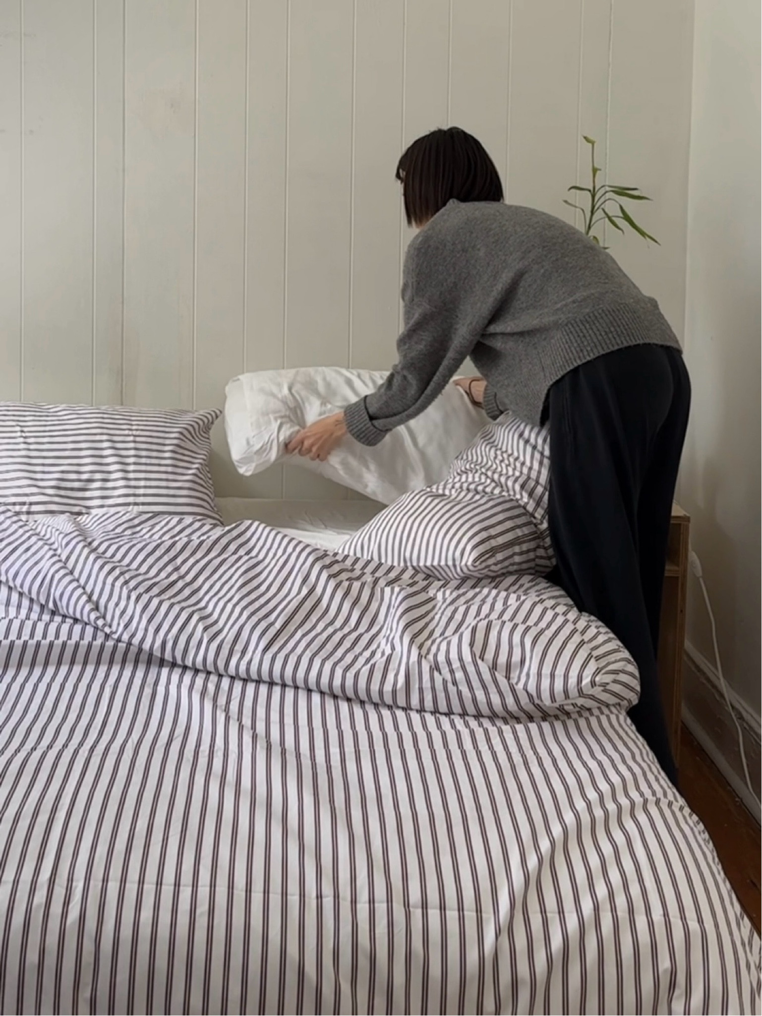 Brooklinen duvet cover and pillow cases- “Tandem Stripe in Cacao