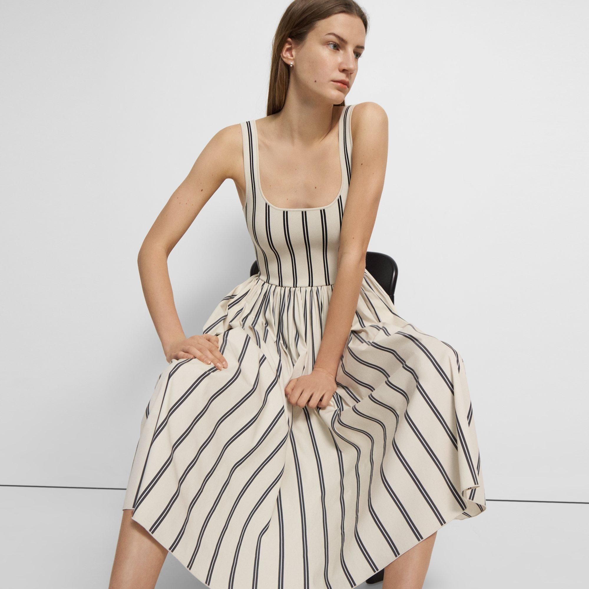 Sleeveless Dress in Striped Stretch Knit | Theory