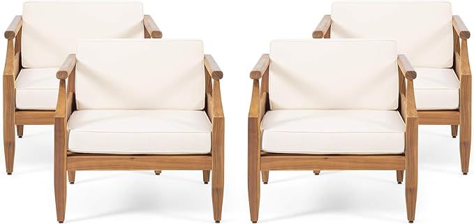 Christopher Knight Home Daisy Outdoor Club Chair with Cushion (Set of 4), Teak Finish, Cream | Amazon (US)