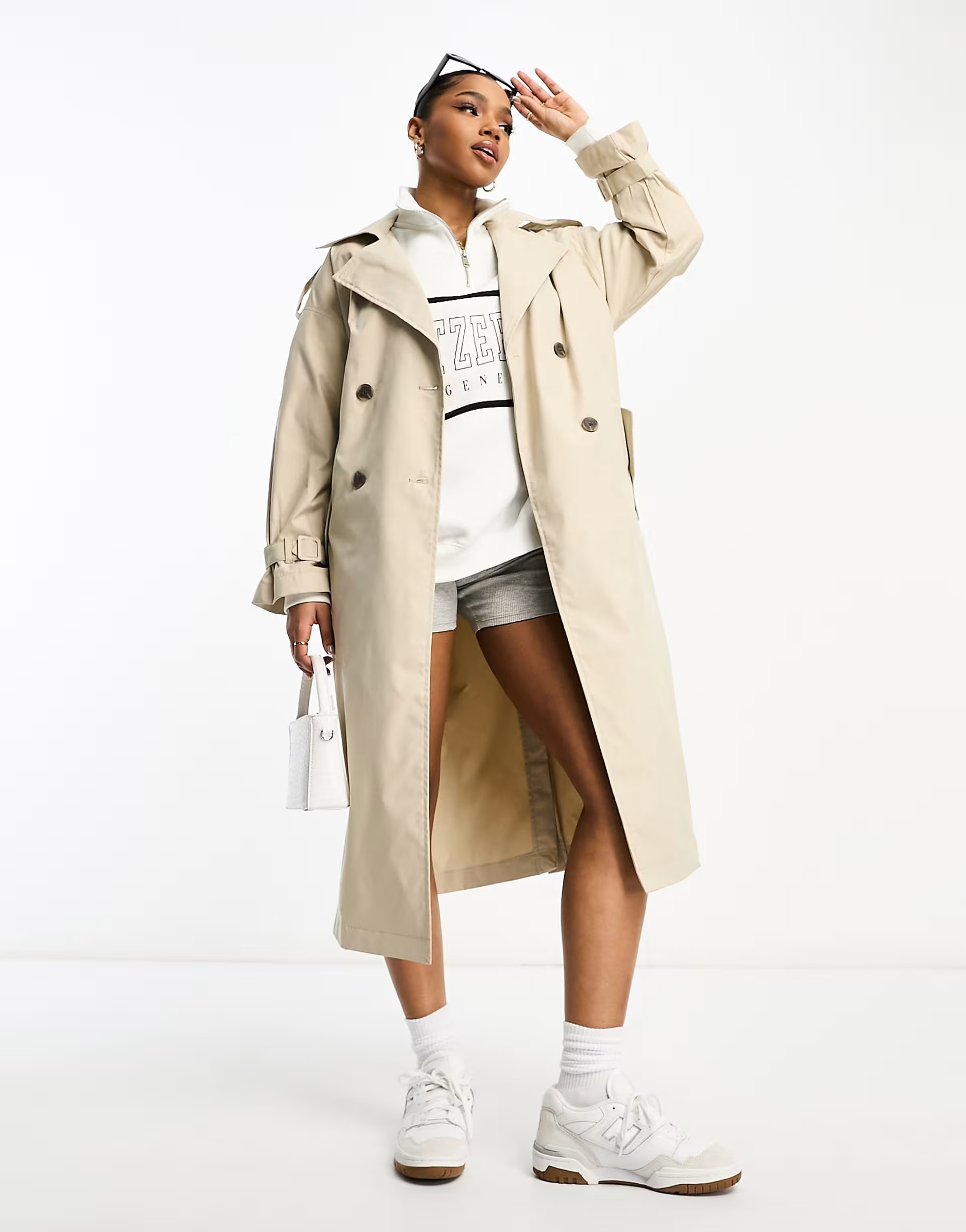 Stradivarius oversized long trench coat in ecru | ASOS (Global)