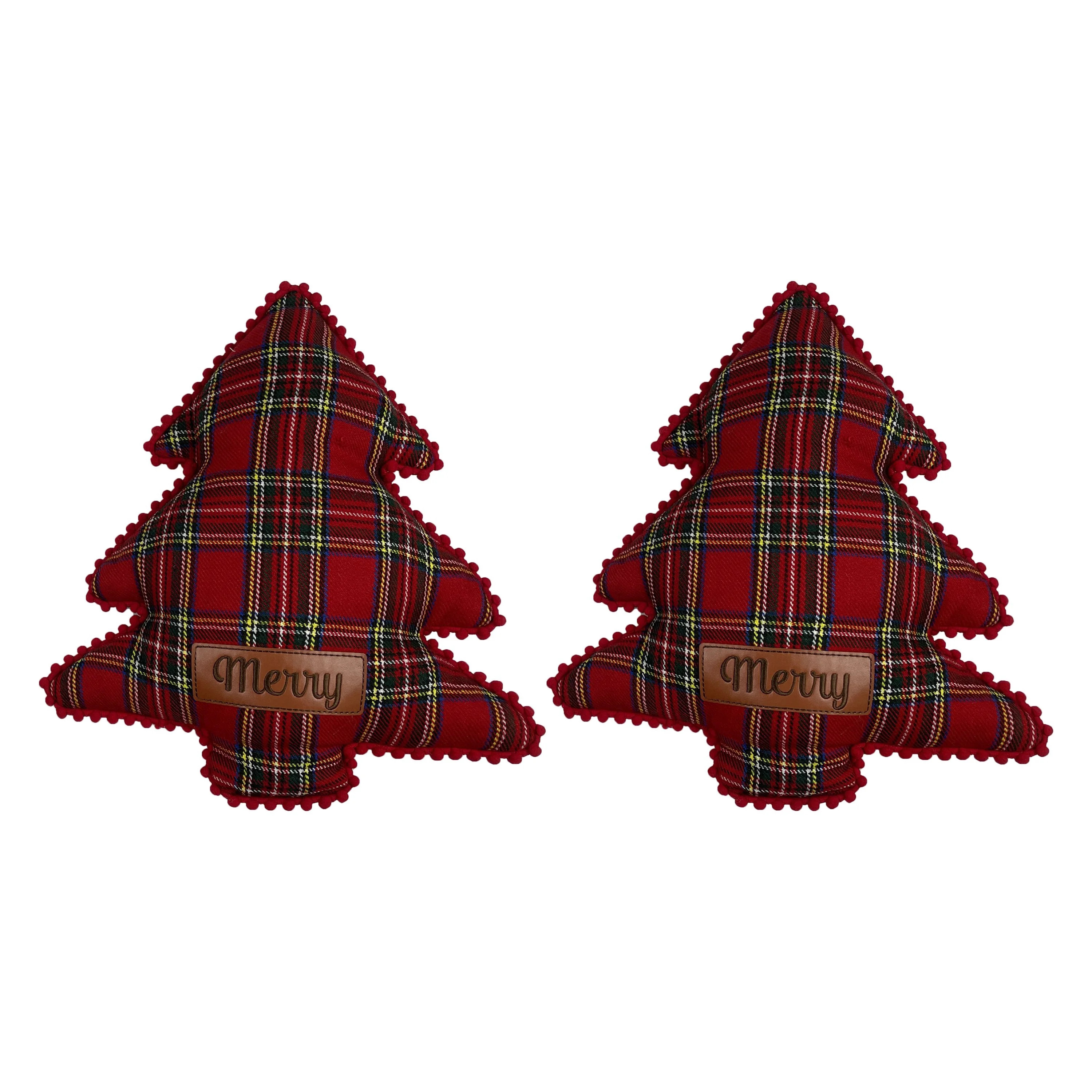 Holiday Time 13x15inch Tree Shaped Merry Decorative Pillow, Red and Green Plaid, 2 Count per Pack... | Walmart (US)