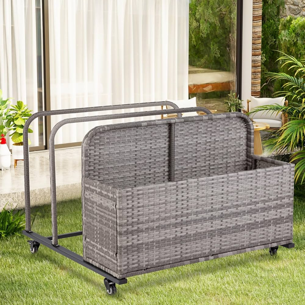 LUCKWIND Poolside Float Storage Organizer, Outdoor Rattan Caddy with Wheels & Basket Organizer fo... | Amazon (US)