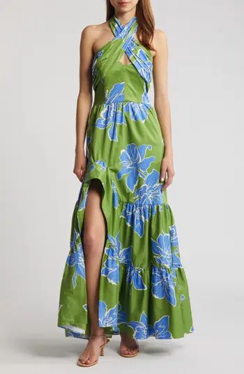 Floral Stretch Cotton Halter Maxi Dress | Nordstrom