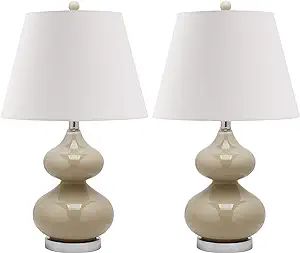 SAFAVIEH Lighting Collection Eva Modern Contemporary Taupe Double Gourd Glass 24-inch Bedroom Liv... | Amazon (US)