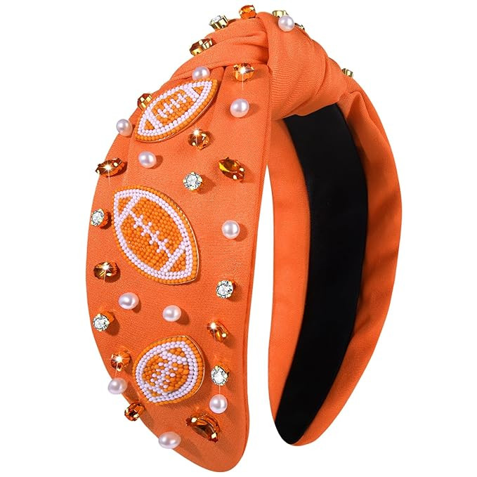 Crystal Pearl Knotted Sports Headband - Jeweled Wide Top Knot Hair Accessory for Women (Football,... | Amazon (US)