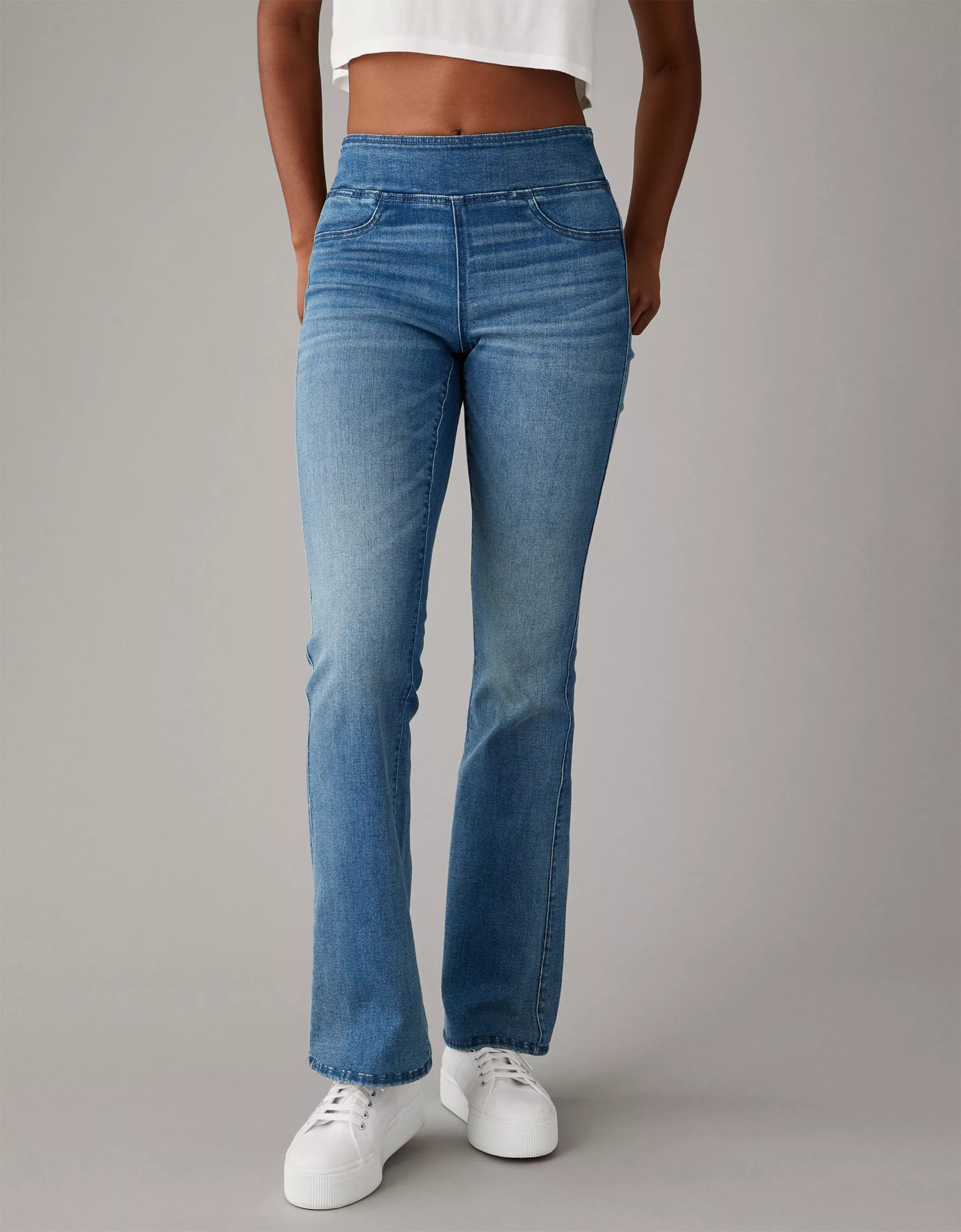 AE Luxe Pull-On High-Waisted Kick Bootcut Jean | American Eagle Outfitters (US & CA)