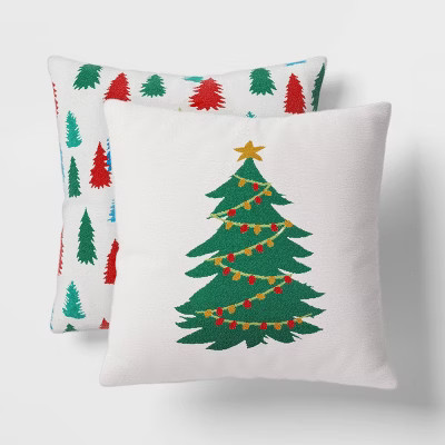 2pk Christmas Tree Jacquard Chenille Square Throw Pillow Ivory/Green - Wondershop™ | Target