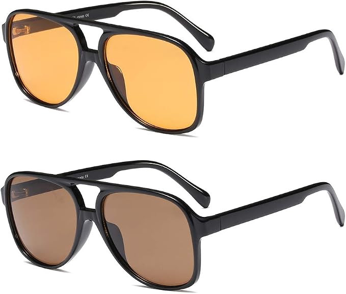 Big 70s Retro Inspired Clear Yellow Sunglasses for Men Women Amber Tinted Lens | Amazon (US)