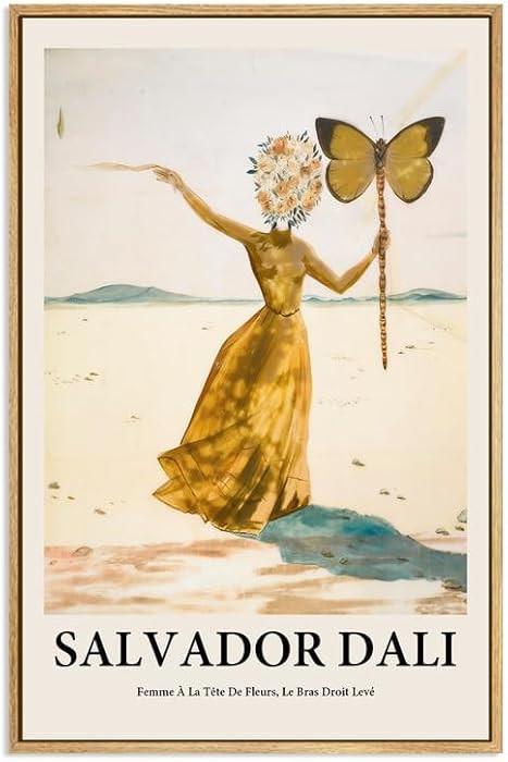 Gufro Framed Canvas Print Wall Art,Femme À La Tête De Fleurs, Le Bras Droit Levé By Salvador D... | Amazon (US)