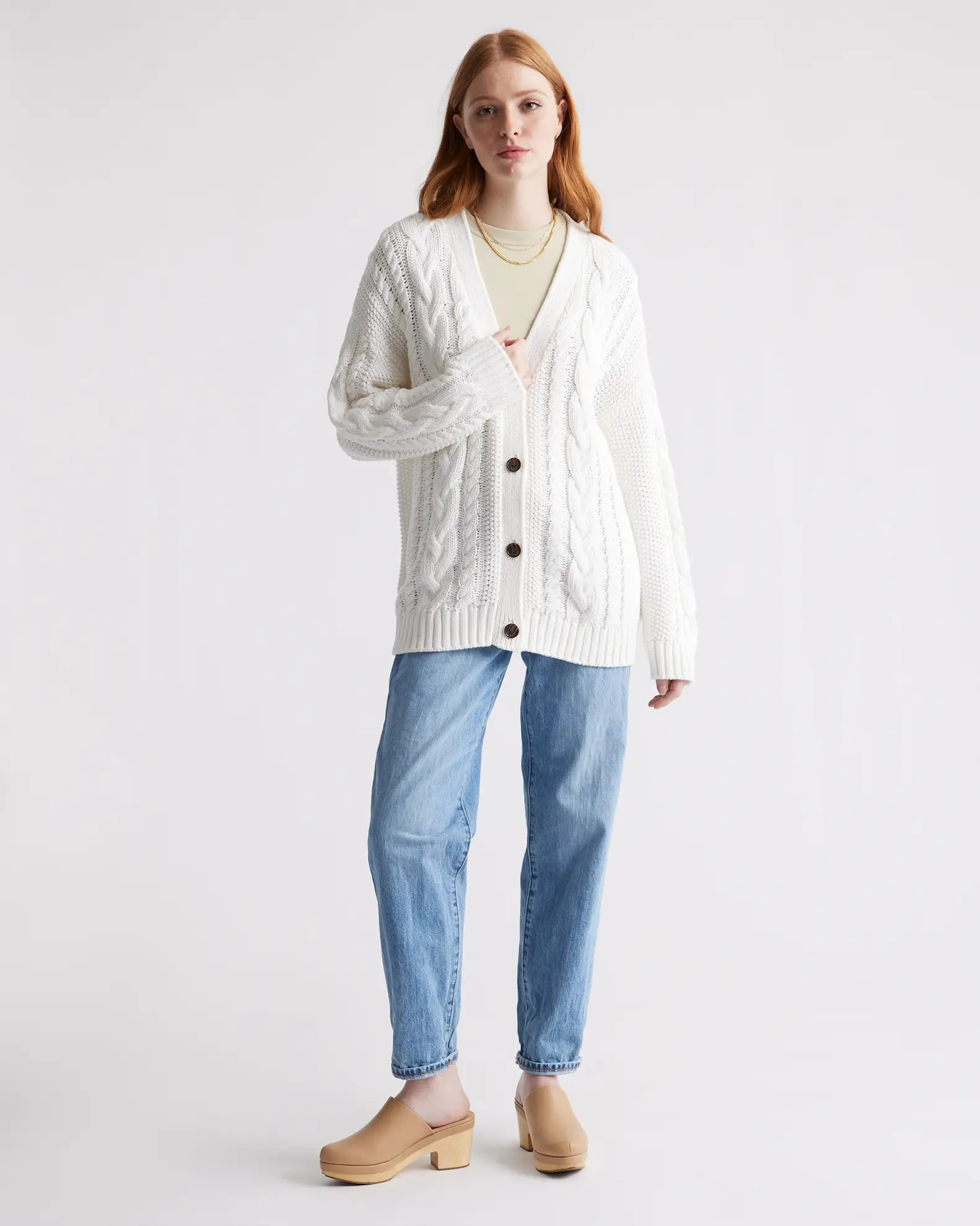 100% Organic Cotton Oversized Cable Cardigan | Quince