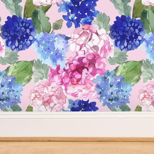 Spring Hydrangea Watercolor // Mint (Regular Size) | Spoonflower