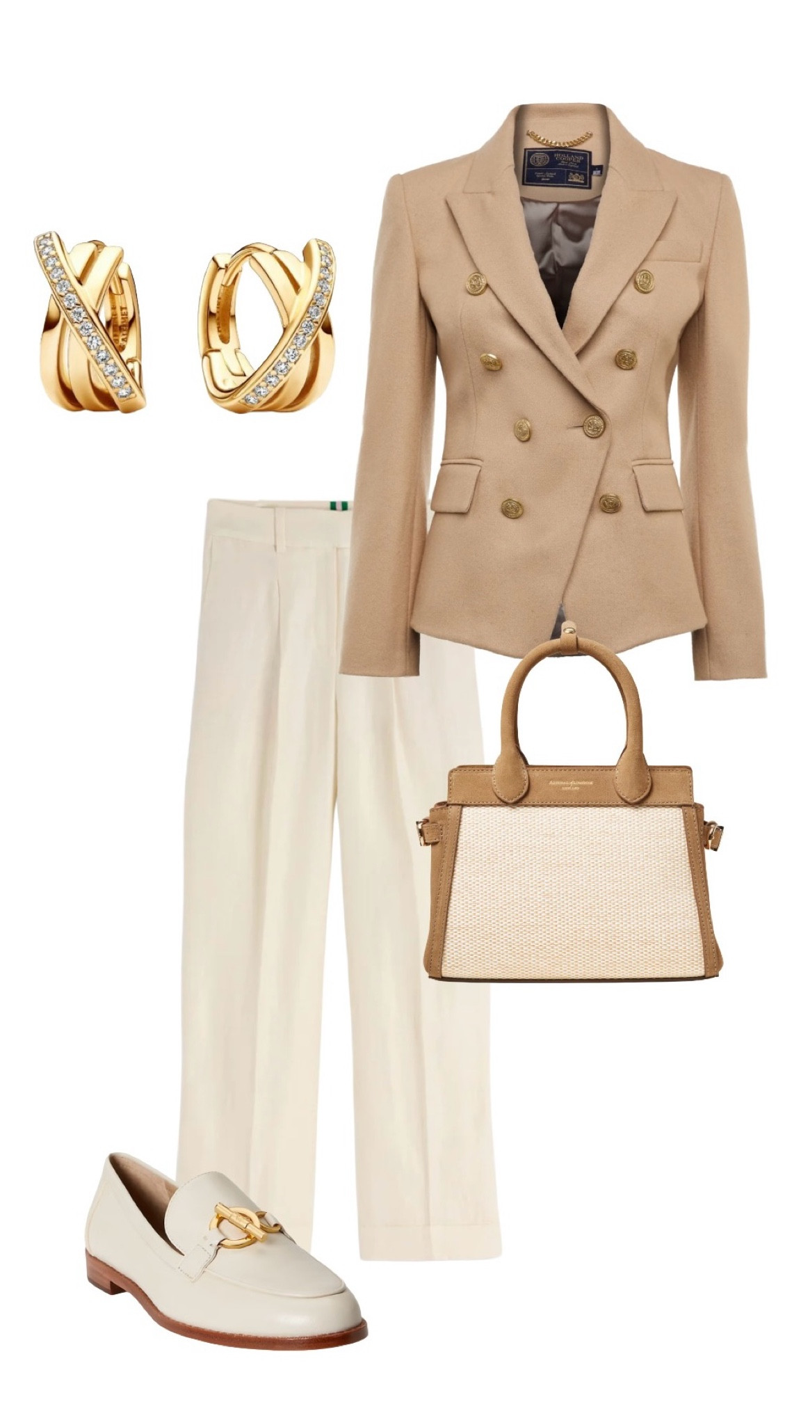 Elegant workwear for spring summer 
🍦🍦🍦

Knightsbridge Double Breasted Blazer - Holland Cooper

Chiswick Cropped Trousers - Boden

Savannah Camel Leather & Canvas Handbag - Aspinal of London

Blaike Loafers - Ralph Lauren 

Pandora Gold Crossover Pavé Earrings - Etsy

#LTKworkwear #LTKeurope #LTKuk