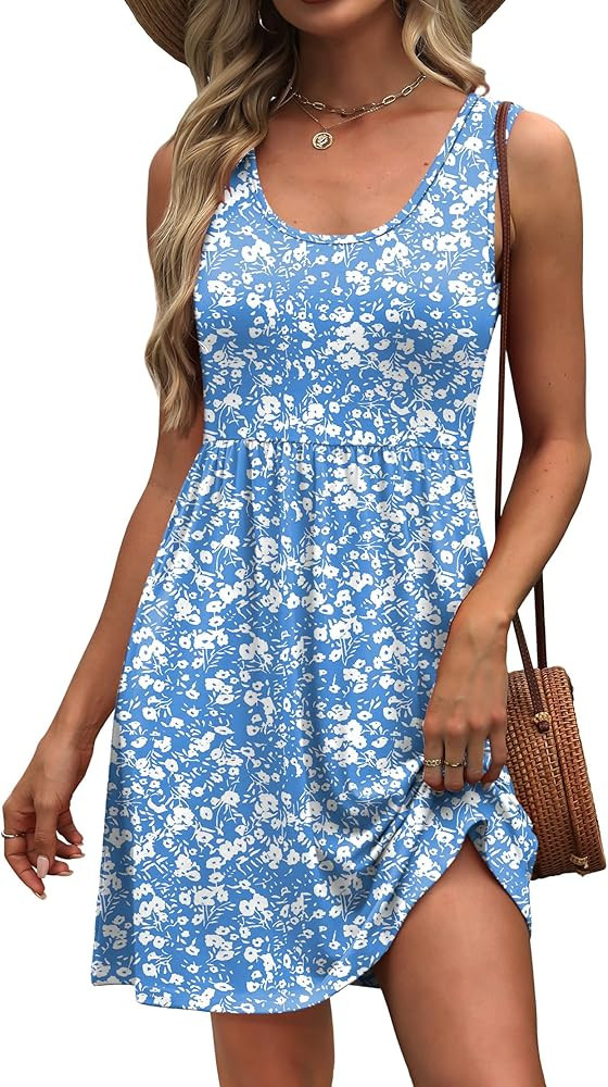 WIHOLL Women's Summer Dress 2026 A-Line Sleeveless Casual Sundress with Pockets Floral/Solid | Amazon (US)