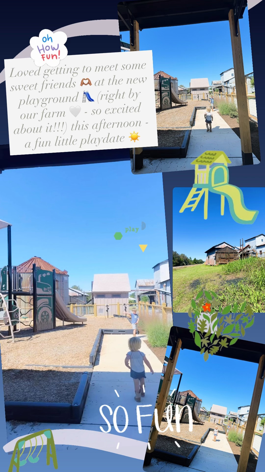 Loved getting to meet some sweet friends 🫶🏽 at the new playground 🛝 (right by our farm 🤍 - so excited about it!!!) this afternoon - a fun little playdate ☀️