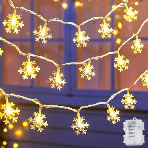 Brightown Christmas Snowflakes Light, 100 LED 34 Ft Warm White Snowflakes Holiday Lights,8 Lighting Modes, Waterproof Shatterproof Decorative Xmas Fairy Lights for Outdoor | Amazon (US)