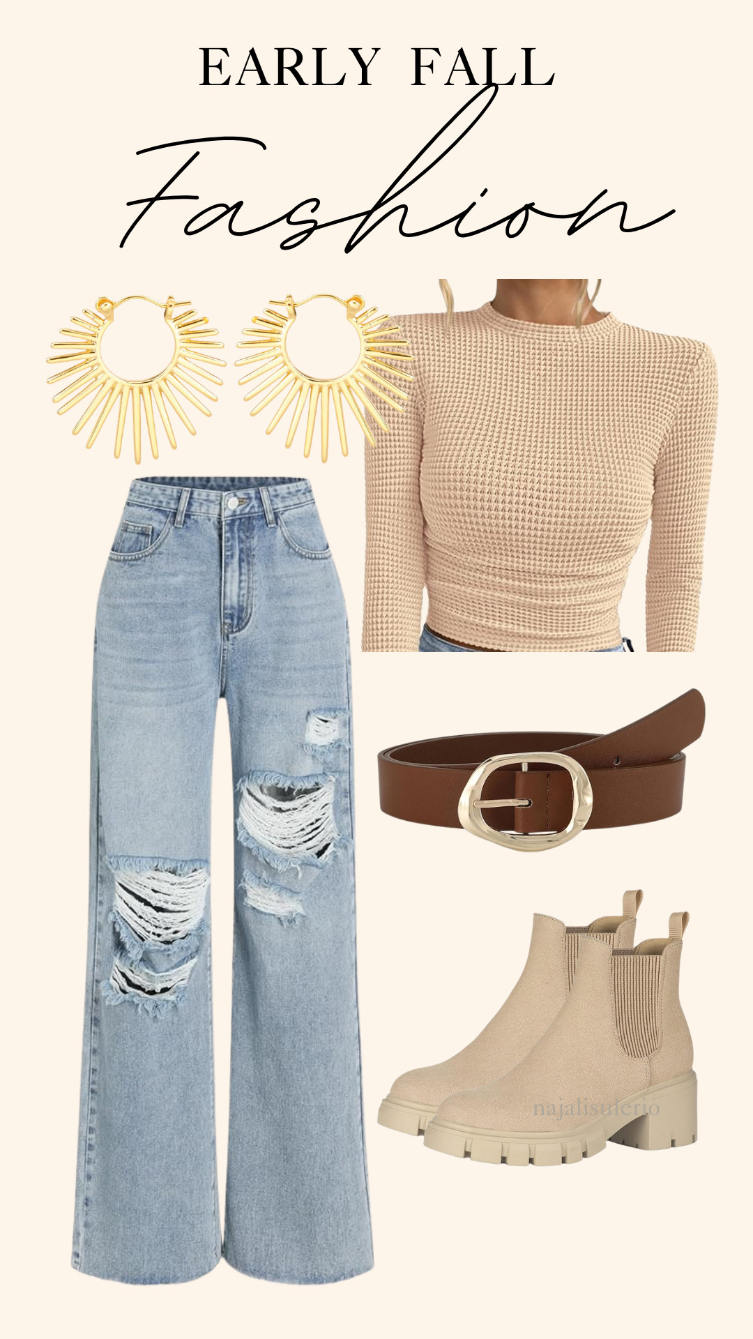 Early Fall Fashion Idea!!

Waffle knit long-sleeve top paired with some distressed wide leg jeans! Accessorized with some fun gold hoops, a brown belt, and chunky beige boots. 

 #LTKFallSale #LTKSeasonal #LTKStyleTip