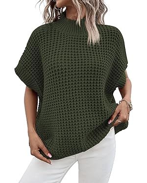 Pink Queen Women's Mock Neck Batwing Short Sleeve Loose Oversized Knit Pullover Sweater Jumper To... | Amazon (US)