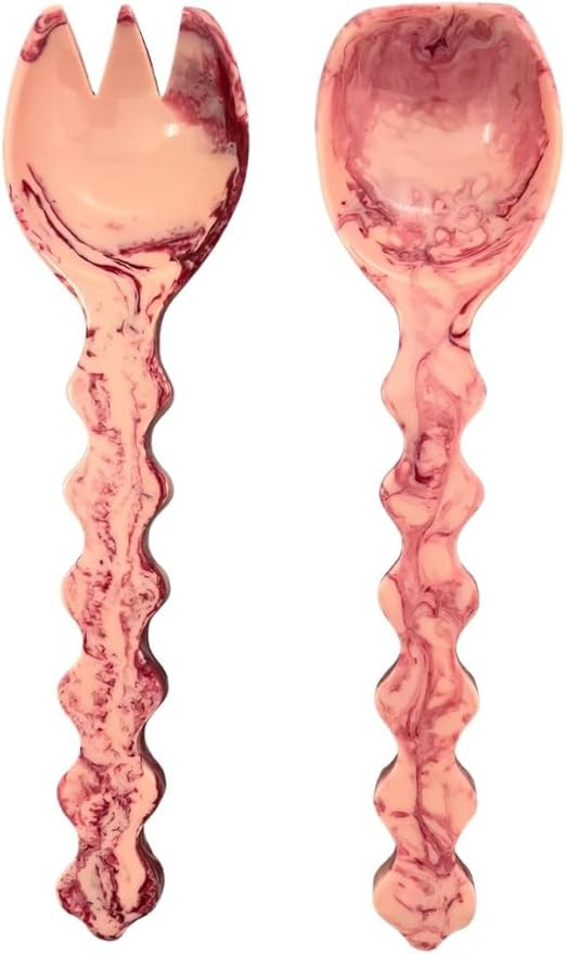 Vintage Style Salad Serving Spoon & Fork Set | Durable Lightweight Resin Utensils with Textured H... | Amazon (US)