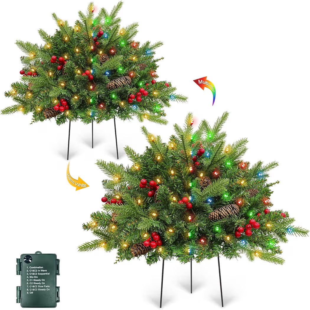 Timer 2 Pack Outdoor Christmas Tree Urn Filler 24 Inch Artificial Xmas Tree withPinecones Red Ber... | Amazon (US)