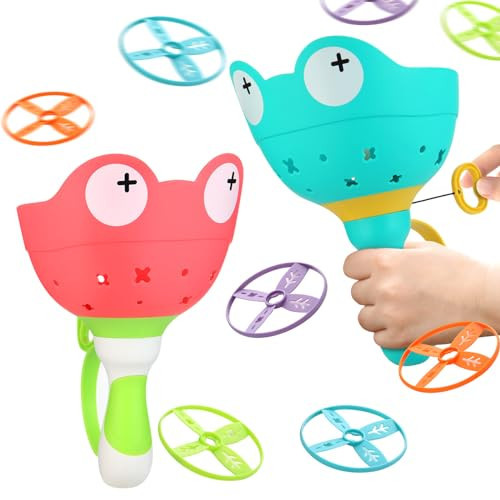 Outdoor Toys for Kids Ages 4-8: Flying Disc Launcher Toys Manual Capture Catching Outdoor Games for 3 4 5 6 7 8 Years Old - Outside Toys for Toddlers 3-5 Christmas Easter Birthday Gifts Boys Girls | Amazon (US)