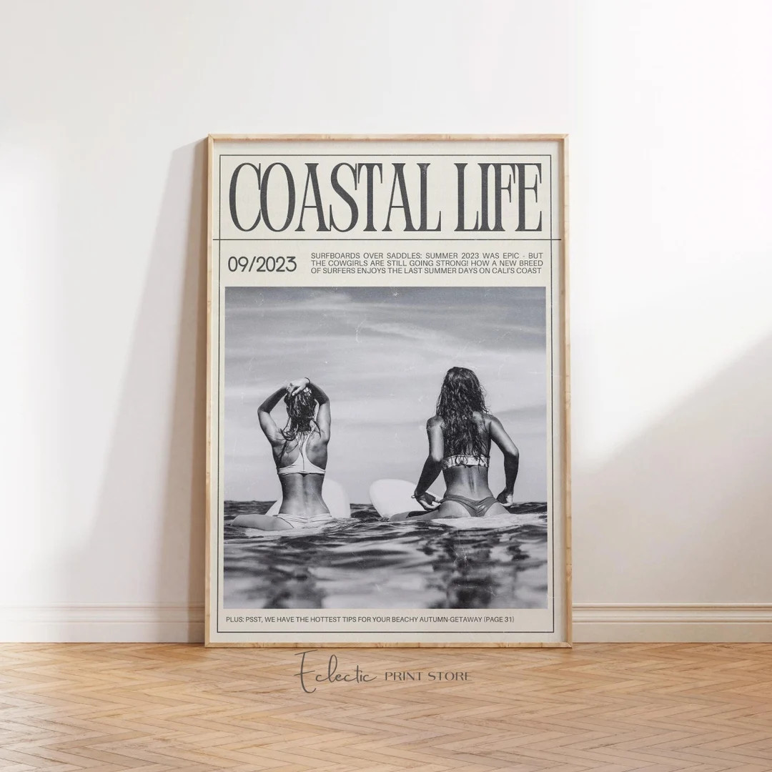 Preppy Surfer Girls Wall Art Coastal Life Poster Retro Magazine Cover Coastal Cowgirl Art Beachy ... | Etsy (US)