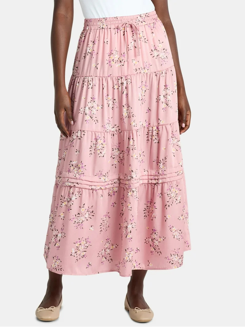Time and Tru Women's Printed Tiered Midi Skirt, Sizes XS-XXXL - Walmart.com | Walmart (US)