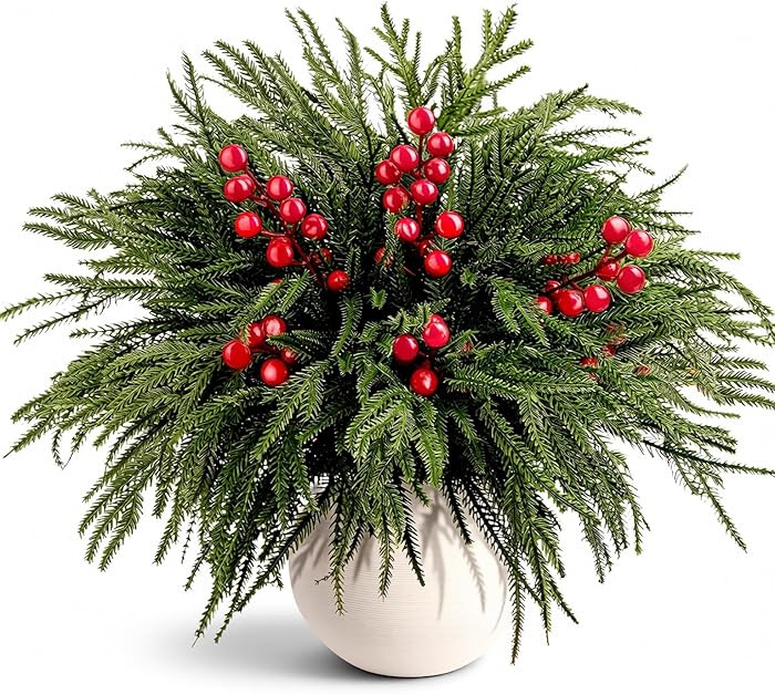 24Pcs Real Touch Christmas Norfolk Pine Stems, 18'' Artificial Christmas Greenery Stems Norfolk P... | Amazon (US)