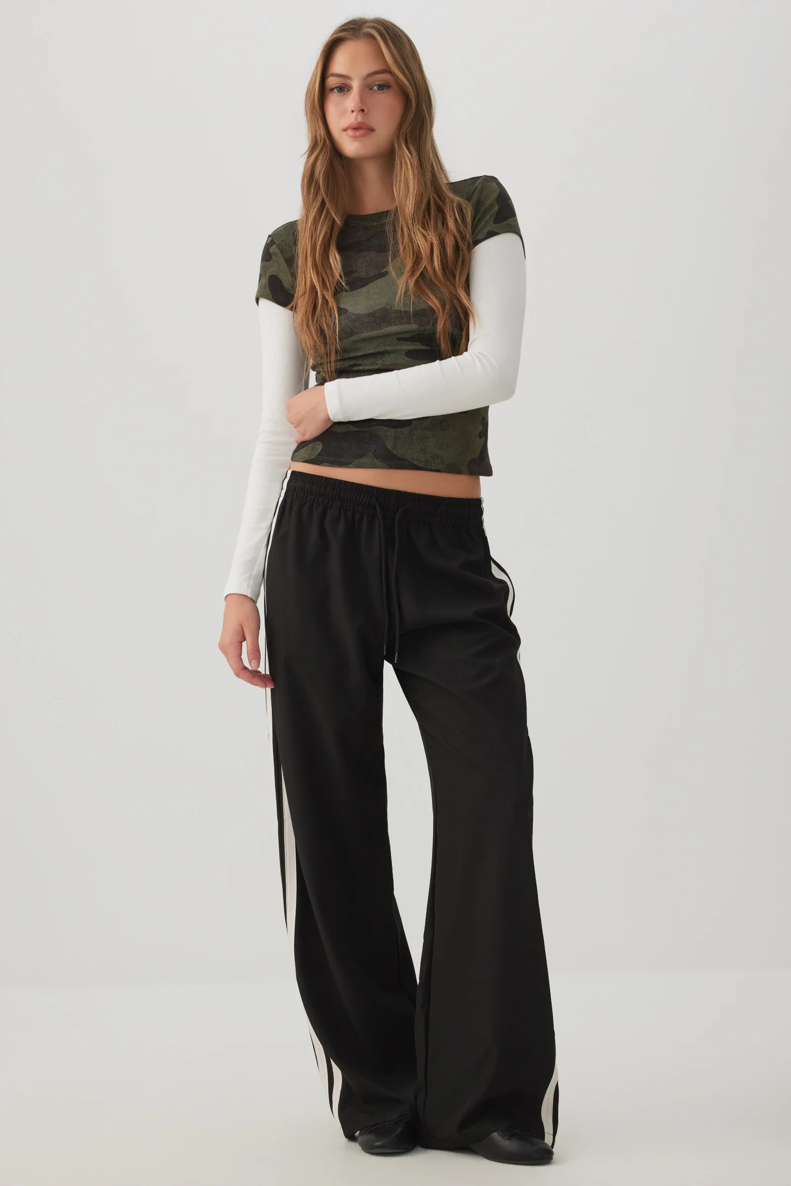 Wide Leg Side Stripe Track Pants Black | Ardene Canada | Ardene US