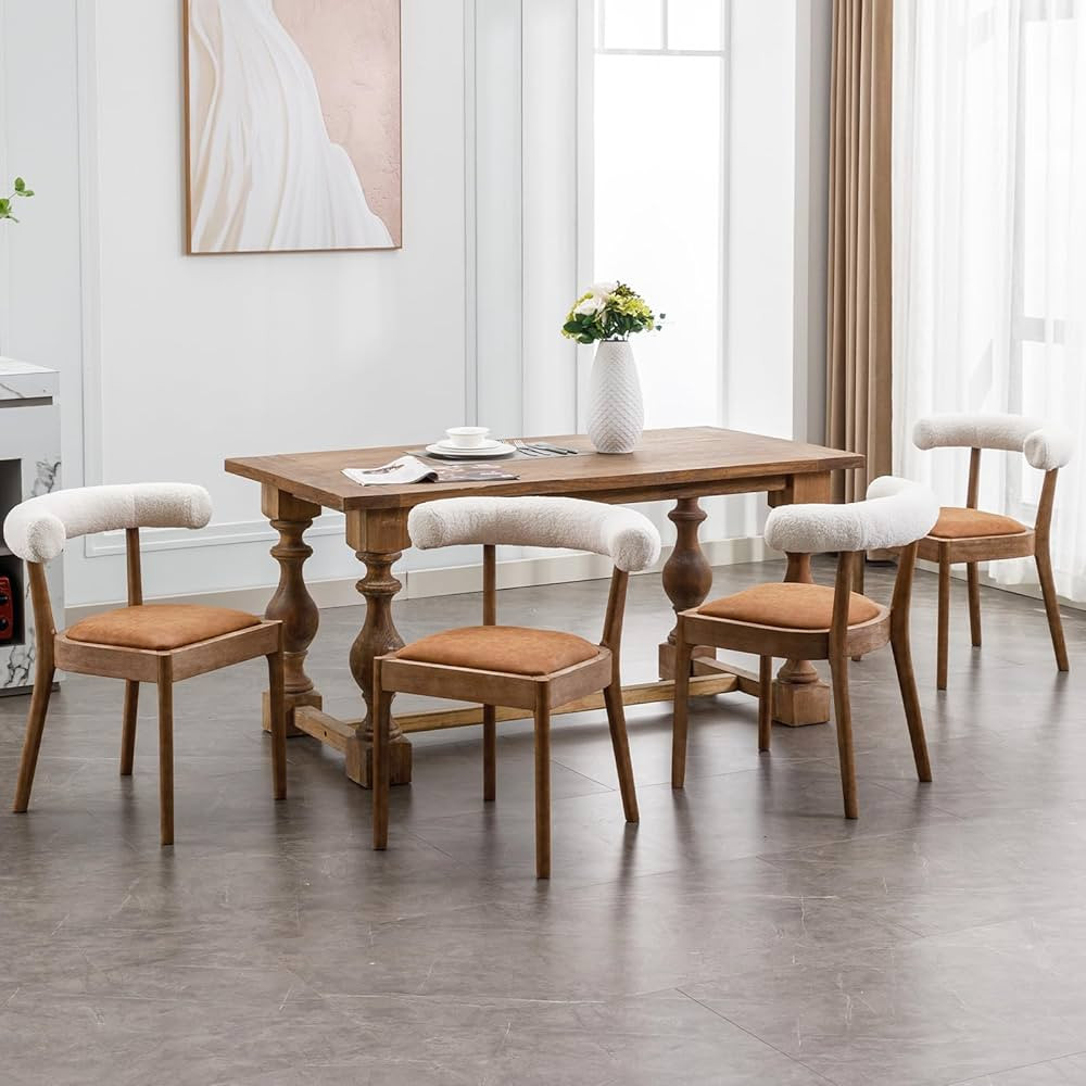 Set of 4 Dining Chairs Modern PU Leather Kitchen Chairs with Comfortable Open Back Boucle Dining ... | Amazon (US)