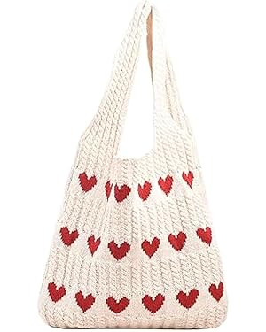 Women's Crochet Tote Bags Boho Tote Bags Heart-shaped Beach Handbags Knit Vacation Aesthetic Casu... | Amazon (US)