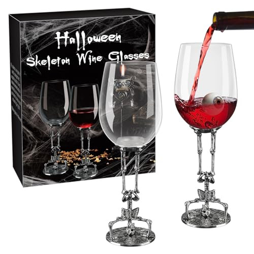 Lanstics 2PCS Halloween Wine Glass, 400ml Skull Wine Glass Skeleton Ghost Wine Glasses for Halloween Party Dinner Halloween Drinking Glasses for Hotel Family Halloween Party Favors Adults Dating | Amazon (US)