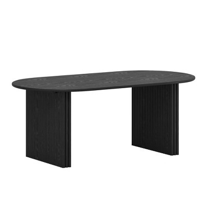 HomeRoots 67" Black Solid Wood Double Pedestal Base Oval Dining Table | Target