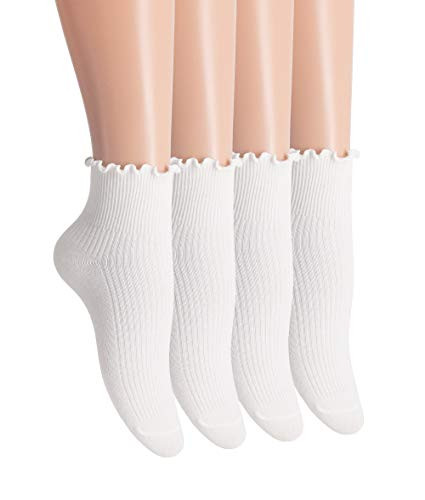 SRYL Women Ankle Socks Ruffle Turn-Cuff,Lovely double needle solid color edge relent Girl socks | Amazon (US)