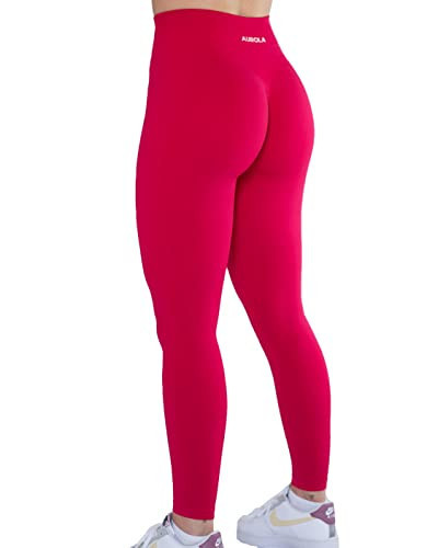 AUROLA Workout Leggings for Women Seamless Scrunch Yoga Pants Tummy Control Gym Fitness Sport Active Leggings 25'' (S, Pink) | Amazon (US)