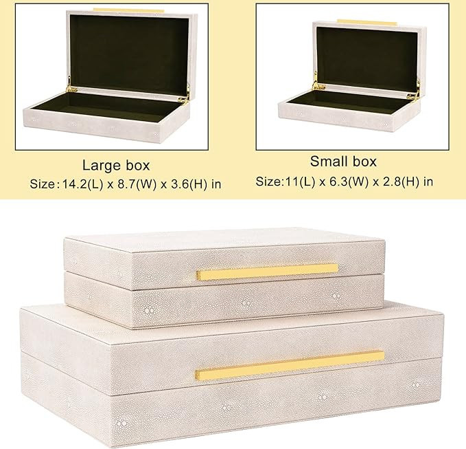 SYYSY Ivory Shagreen box Faux Leather Set of 2 Decorative Boxes,Large Stacking Storage Decorative... | Amazon (US)