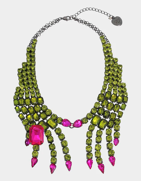 RICH WITCH HANDS BIB NECKLACE GREEN | Betsey Johnson